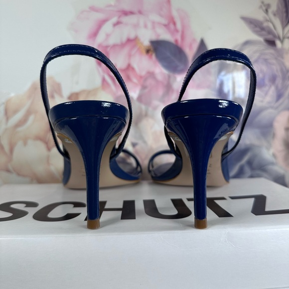 New Schutz Diana Mid Sandal in Infinite Blue leather slingback heel open toe - Picture 7 of 9